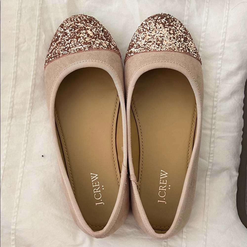 J. Crew girls Sparkling pink / beige Flats. Never worn!